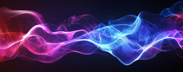 Abstract blue pink energy waves flow dark background, website header