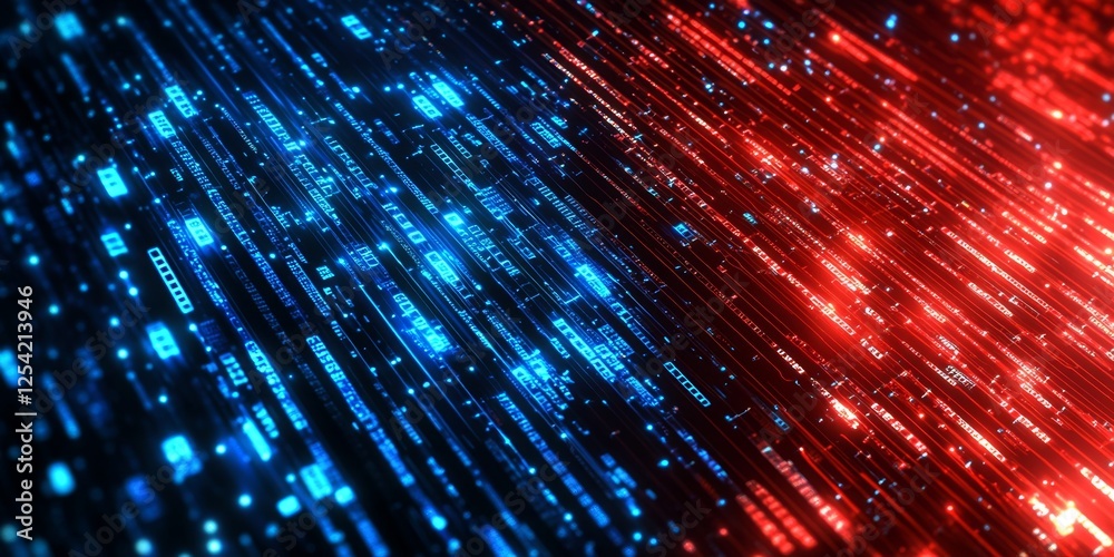 Poster Binary data streams flowing, digital background, tech website banner