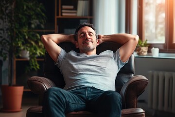 Fototapeta premium A joyful moment of a man at rest