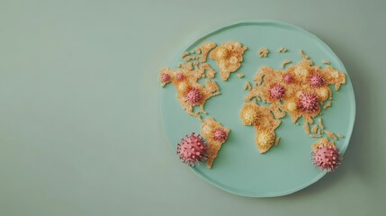 Virus floating on world map flat design front view, Epidemiology illustration Front view Bright.