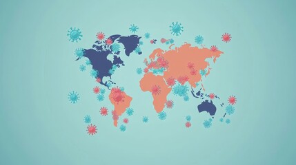 Obraz premium Virus floating on world map flat design front view, Epidemiology illustration Front view Bright.