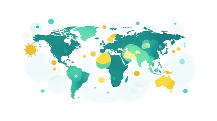 Obraz premium Virus floating on world map flat design front view, Epidemiology illustration Front view Bright.