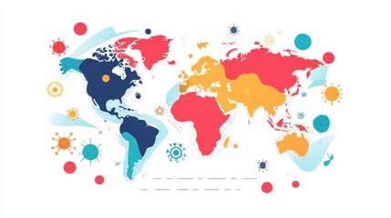 Virus floating on world map flat design front view, Epidemiology illustration Front view Bright.