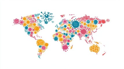 Fototapeta premium Virus floating on world map flat design front view, Epidemiology illustration Front view Bright.