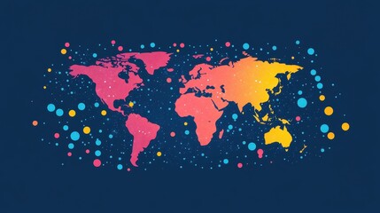 Fototapeta premium Virus floating on world map flat design front view, Epidemiology illustration Front view Bright.