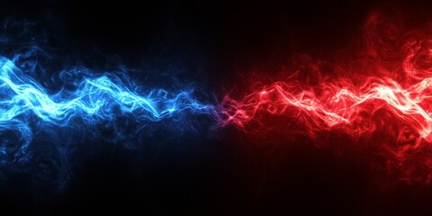 Obraz premium Clashing Blue & Red Energy Streams, Dark Background, Abstract Design