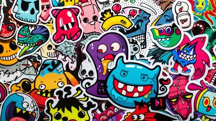 Fototapeta premium This is a lively and vibrant collection of colorful stickers that feature playful, cheerful icons and expressions