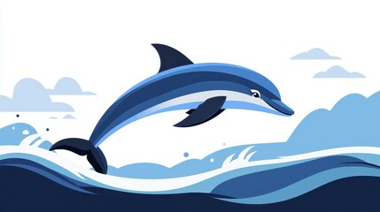 Obraz premium A sleek dolphin soars above the waves, embodying modern minimalism with clean lines and vibrant textures in a playful design.