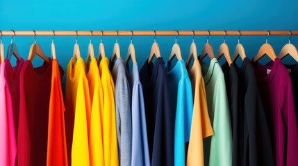Fototapeta premium Vibrant wardrobe rack brimming with an array of colorful clothes, adding a cheerful touch to any space.