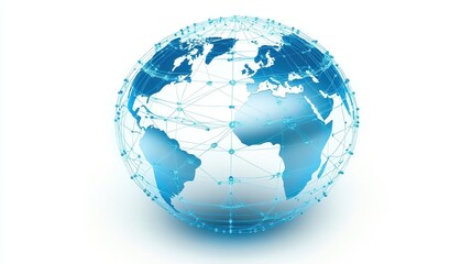 Wireframe globe with pulsating blue network lines connecting different countries, illustrating international digital connectivity, internet infrastructure, and cybersecurity concept, futuristic design