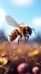 Fototapeta premium A playful 3D bee hovering over a vibrant flower