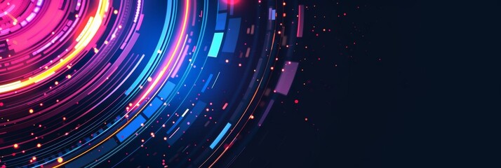 Obraz premium Circular Tech Graphic. Abstract colorful circular lines on dark blue background