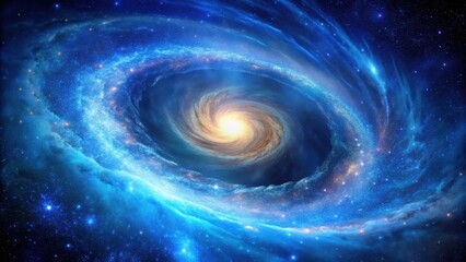 Cosmic swirl of blue spiral galaxy with vibrant hues of cobalt and indigo dancing in space, celestial body