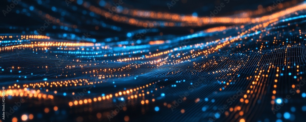 Poster Digital wave data flow; glowing, abstract background