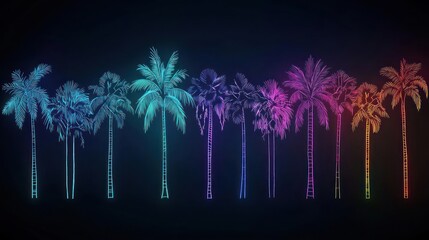 Colorful Neon Glowing Palm Trees