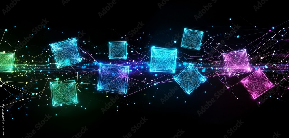 Poster colorful cubes flowing network digital background