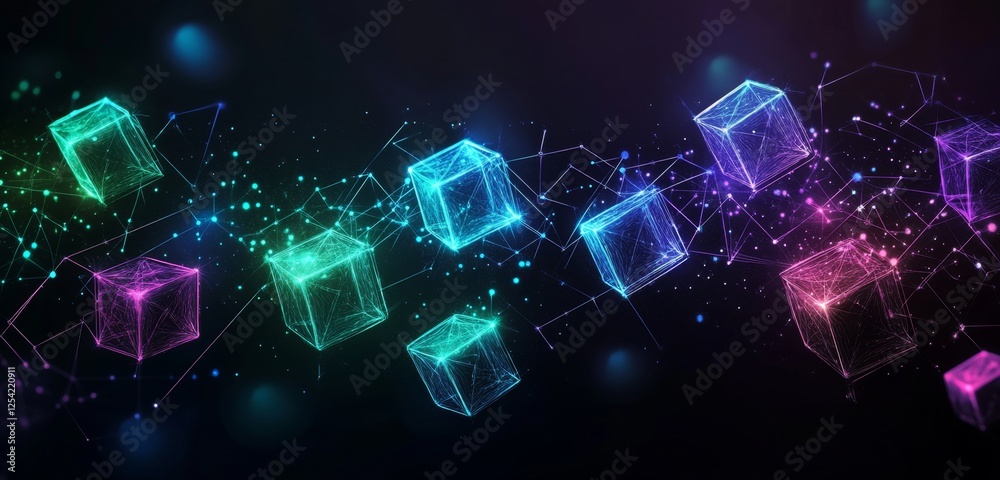 Aufkleber glowing cubes network digital background