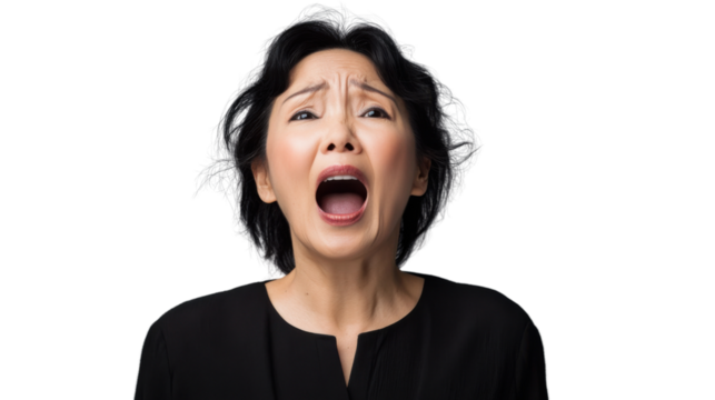 Shocked asian woman screaming with transparent background