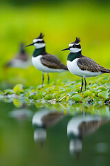 Obraz premium Rhythmic Elegance of Lapwings: Nature's Poetic Symphony in Vibrant Wetlands