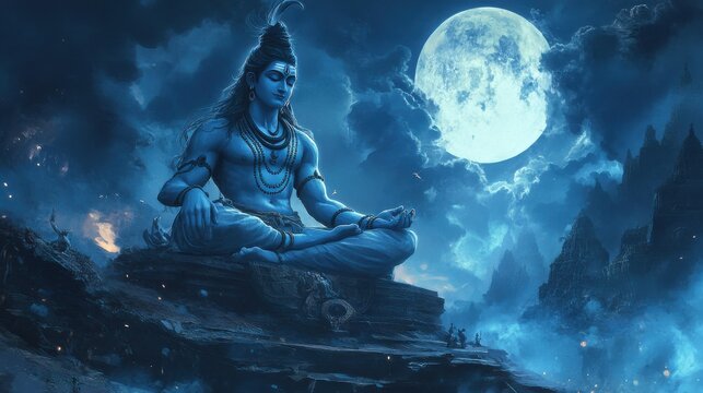 Maha Shivratri festival celebration hindu lord god shiva in Magical lights background