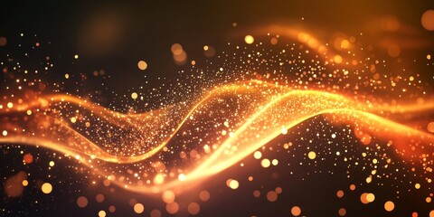Golden glitter wave, dark background, bokeh, design