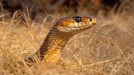 Fototapeta premium Snake in tall grass, desert wildlife, closeup, natural habitat, stock photo