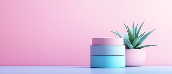 An elegant flat lay of sophisticated skincare products in pastel tones