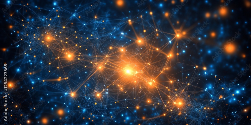 Poster galactic network nodes connect, energy flows, cosmic background, tech use