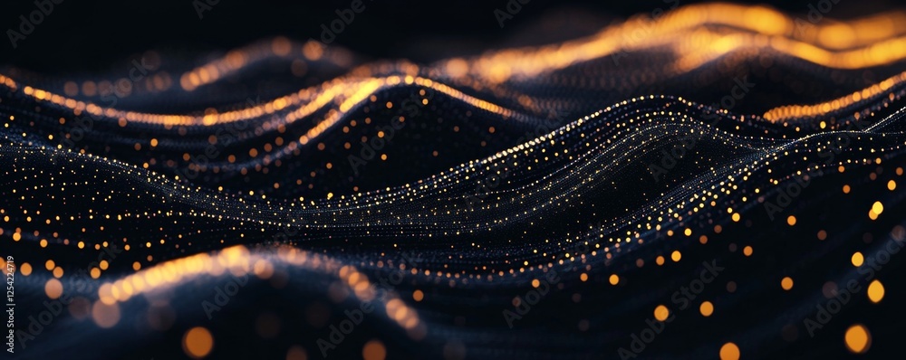Poster dark, glowing particles wave abstract background