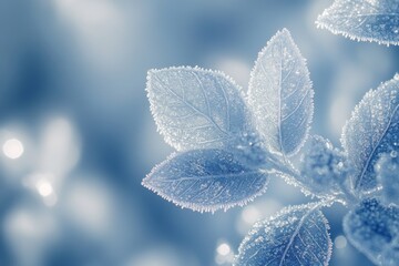 Frozen Beauty: A Close-Up of Ice-Coated Leaves Sparkling in the Winter Light, Emphasizing the Delicate Details and Textures of Nature's Cold Embrace.