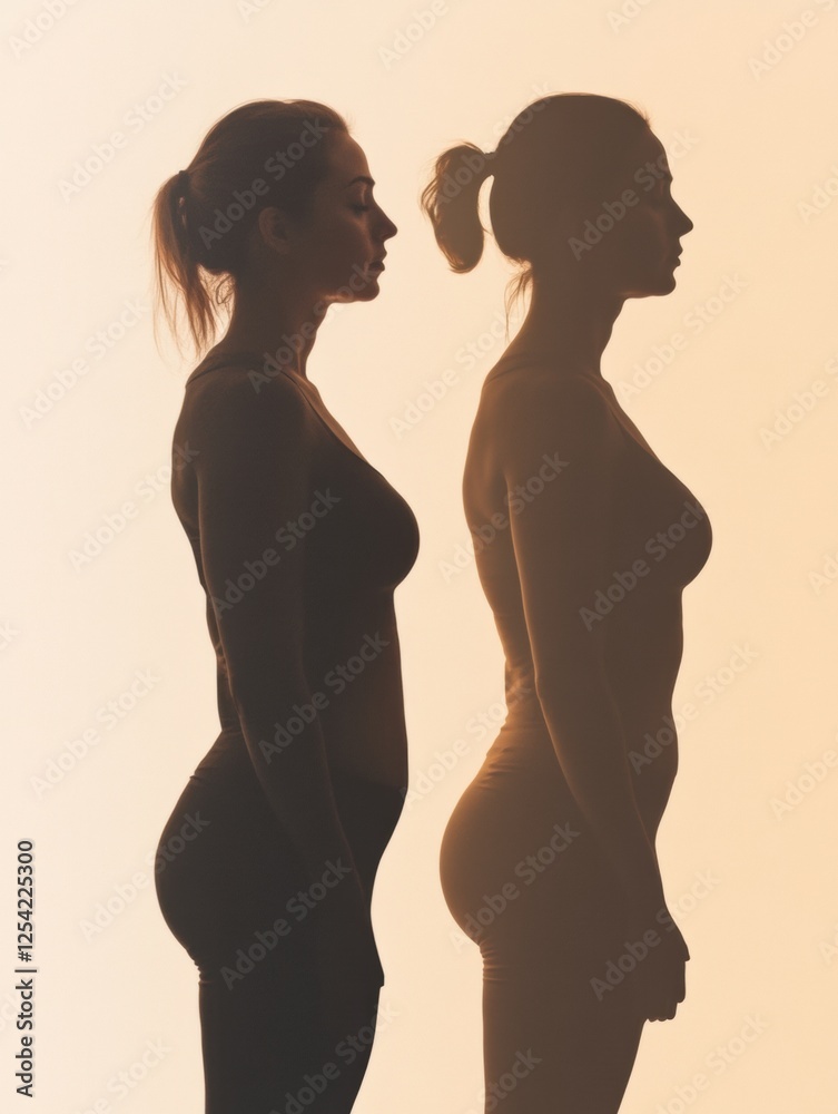 Aufkleber weight loss journey silhouette showing transformation before and after with striking attention to de