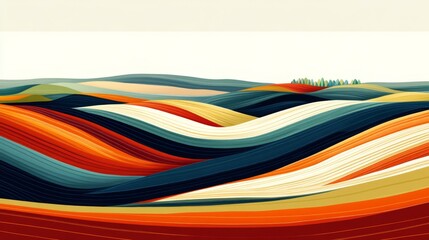 Colorful Abstract Landscape With Wavy Hills