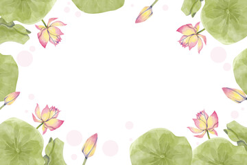 Lotus Flower Frame Horizontal Watercolor Illustration for Printing on Cards, Flyers, Leaflets, Posters, Fabric, Textiles and Social Media Post Design