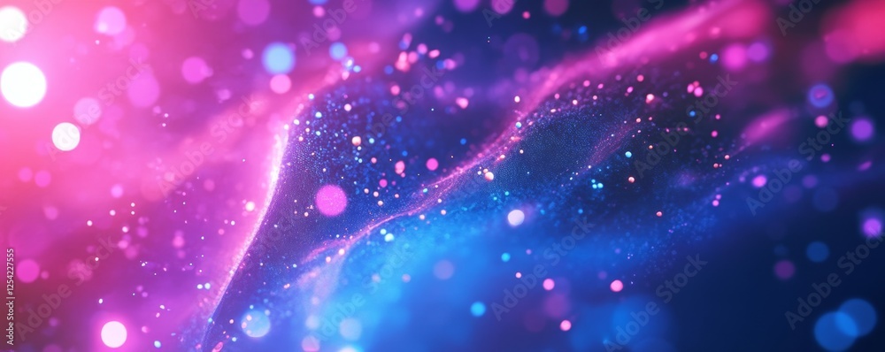Poster pink blue digital nebula; bokeh background; website design