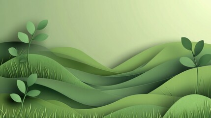 Abstract Green Landscape Design With Paper Cut Style