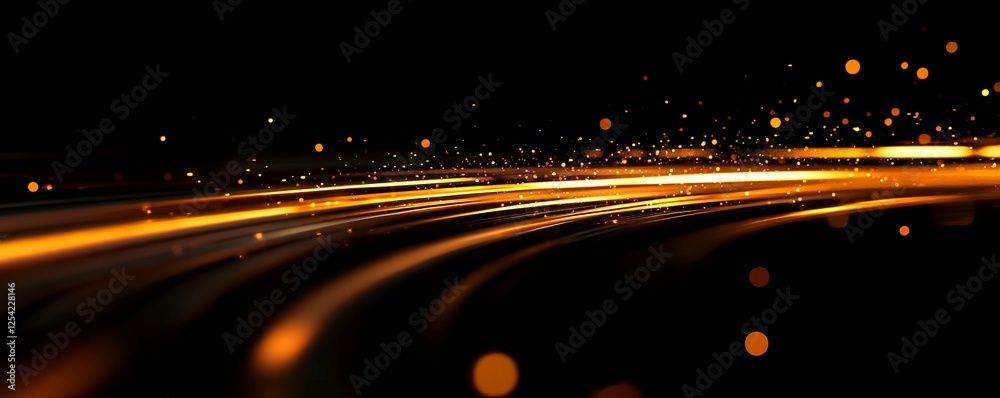 Aufkleber golden light streaks curve across dark space, bokeh background, abstract design