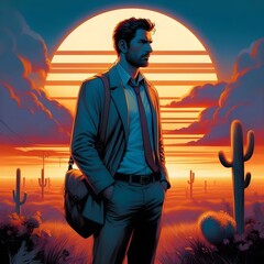 Fototapeta premium man in sunset