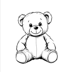 coloring page monochrome line drawing 1 teddy bear minimalist cute animation flat abstraction on white flat lay