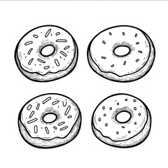 coloring page monochrome line drawing 4 donuts simple cute kawaii minimalist cute animation flat abstraction on white flat lay