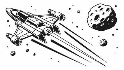 Spaceship Flying Near Asteroids In Space Scene