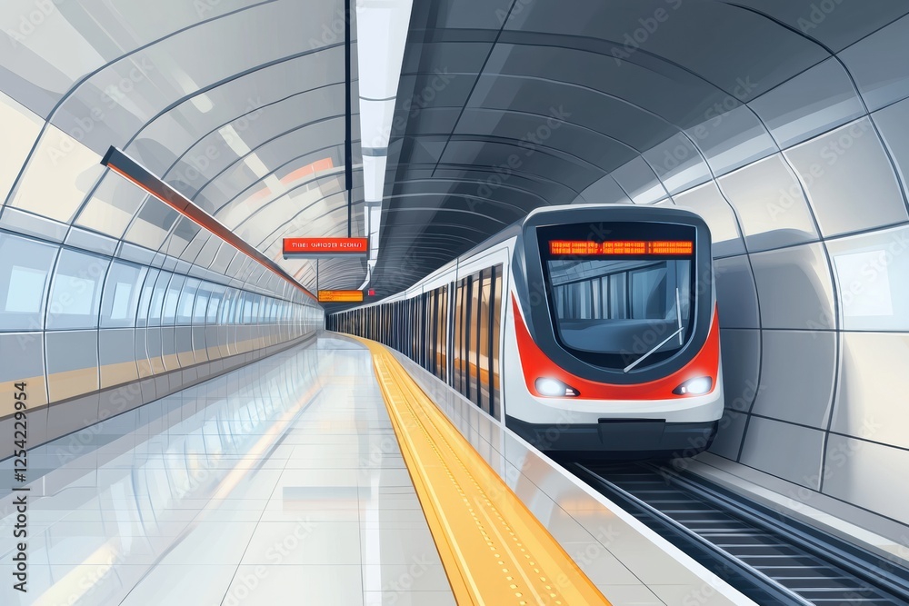 Aufkleber Metro station layout with subway train preparing for passenger boarding in modern underground transport system. Generative AI