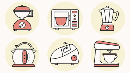 Cute Outline Icons of Kitchen and Home Appliances
