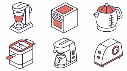 Cute colorful isometric kitchen appliances