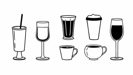Collection of Simple Line Art Beverage Vessels