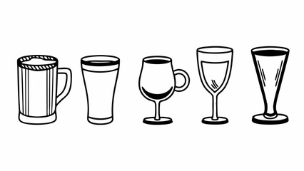 Simple Black Line Drawings of Various Beverage Glasses