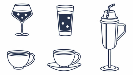 Simple Line Art Illustration of Various Beverages