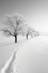 Obraz premium Black and white photo of a path next to trees