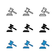 Gavel icon set. judge gavel icon vector. law icon vector. auction hammer
