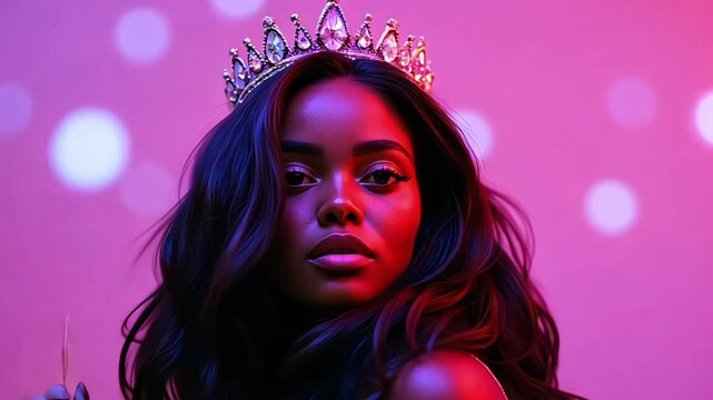 Beautiful young black woman wearing a crown 