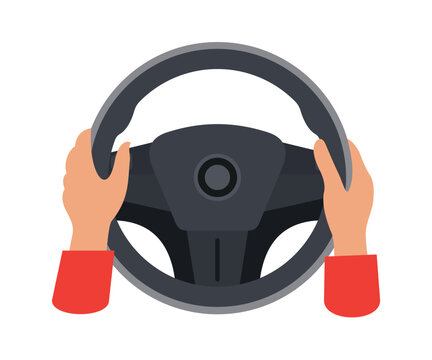 Hand Holding Car Steering Wheel. Vector Illustration stock illustration